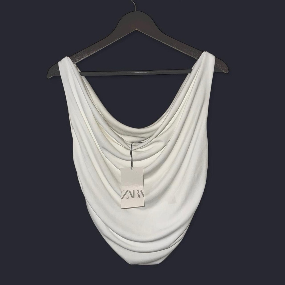 Zara White Draping Sleeveless Blouse Draped Crop Top Size Extra Large NWT